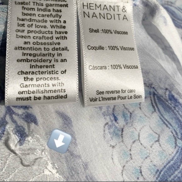 HEMANT AND NANDITA Blue/White Boho Top With Camisole Size Large $275 - Picture 14 of 16